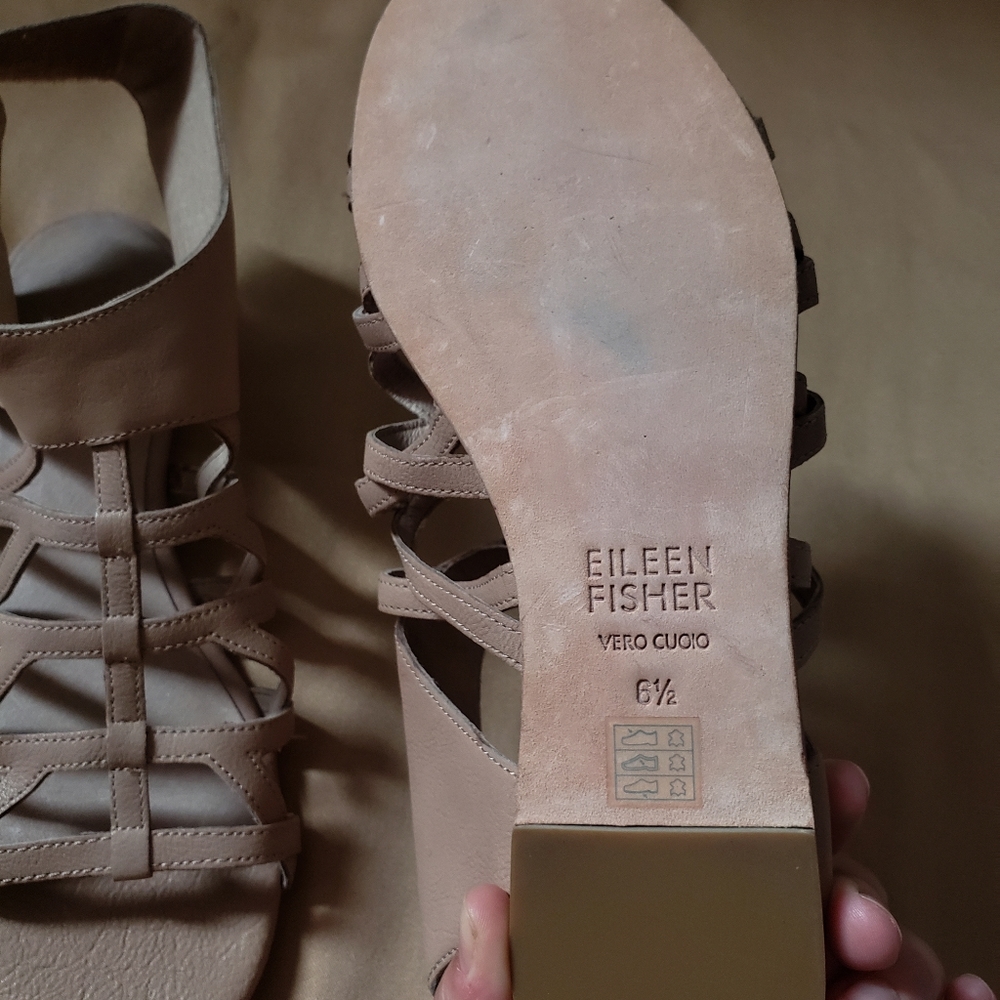Eileen Fisher Leather Gladiator Sandal Sand - Picture 6 of 6